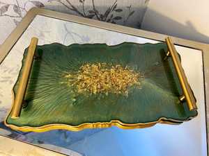 Timeless Craft Black Marble Effect <b>Resin</b> Serving Tray with Silver Leaf Handmade <b>Epoxy</b> Design and Handles Custom Size Available - Product Image 3