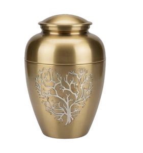 Urna Funeraria de Aluminio para Cremación, Diseño Grabado de Árbol, Acabado Dorado, Recipiente para Cenizas Humanas, Urna Conmemorativa para Adultos - Product Image 1