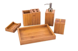 Juego de Accesorios de Baño de Madera Natural de Cinco Piezas, Ecológico, Personalizable, de Lujo y Alta Calidad, Marca HA Handicrafts - Product Image 2