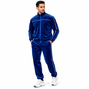 Custom Winter Solid <b>Velour</b> <b>Tracksuit</b> <b>Mens</b> Full Zip Velvet Jacket and Jogger Sweatpants Set Two Piece Leisurewear - Product Image 5