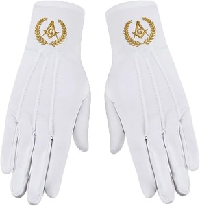 Guantes de Algodón Bordados Masónicos Grand Lodge - [Blancos] 100% Algodón con Símbolo Masónico Bordado - Product Image 1