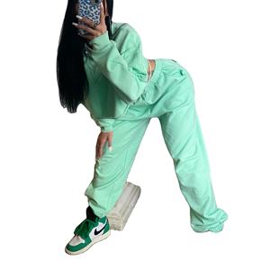 Ensemble de survêtement 2-en-1 uni pour femme, 3 pièces, 100 % coton, comprenant un haut de sport à manches longues, un pantalon de jogging, un débardeur de yoga et une brassière de sport - Product Image 1