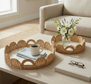 Panier de rangement en rotin tressé à la main, style bohème, à un seul niveau, à bord festonné, finition polie, organisateur naturel sur pied pour salon - Product Image 2