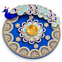 Ensemble de 9 lampes Diya décoratives Paon pour Diwali avec pierres Kundan et travail de coquillages, décoration de table, décoration Pooja et cadeau festif pour la maison
