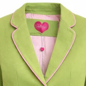 AKA Knit Tipped Blazer Women Green Tailored Suit Jacket Pink Trim <b>Gold</b> <b>Buttons</b> Sorority Greek Apparel Office Formal Elegant Set - Product Image 2