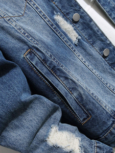 Spring Autumn New Trend Hip Hop <b>Men</b> <b>Denim</b> <b>Jacket</b> 100% Cotton Waterproof Breathable Fleece Casual Ripped Style <b>Men's</b> <b>Jacket</b> - Product Image 4