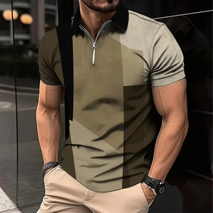 เสื้อโปโลผู้ชายลายทางคุณภาพสูงสำหรับฤดูร้อน ซิปหน้า พิมพ์ลายลำลอง ใส่ได้ทุกวัน เสื้อกอล์ฟแขนสั้น เสื้อยืดผู้ชาย - Product Image 6