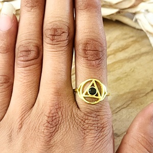 Unique Design Boho Chakra <b>Black</b> Onyx <b>Ring</b> Boho Brass Jewelry for <b>Women</b> 18k Gold Plated Geometric Band for Wholesale/OEM/ODM - Product Image 6
