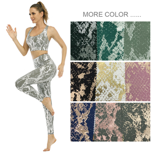 Women's Solid Active Stretch Mid Waist Leggings Long Sleeve Crop Top Workout Outfit Seamless Fitness Activewear 2-Piece <b>Yoga</b> <b>Set</b> - Product Image 1