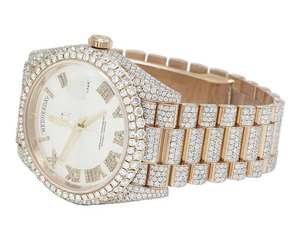 BOJ R.O.L.E.X.051 Montre Homme de Luxe à Quartz Analogique en Acier, Chiffres Romains, Moissanite Intégrale, 41MM, Résistance à l'Eau 3BAR, Style Hip Hop - Product Image 2