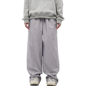 Pantalon de survêtement en molleton épais noir délavé pour homme, avec bande latérale blanche, taille élastique et cordon de serrage, coupe décontractée ample, idéal pour l'automne - Product Image 5