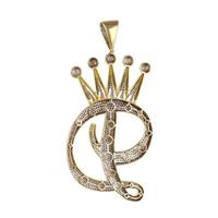 Pendentif Lettre Couronne en Argent Sterling Plaqué Or Rose avec Charme Moissanite Micro-Serti, Bijou Cadeau Religieux pour Fête