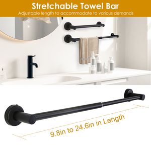 Portasciugamani da Parete Singolo in Acciaio Inossidabile Antiruggine, Lunghezza Regolabile 25-62 cm, Porta Asciugamani Retrattile - Product Image 2