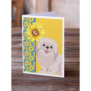 Summer Sunflowers <b>White</b> Pekingese Greeting Cards Pack 8 Blank A7 Size 5x7 Note Cards with <b>Envelopes</b> Whimsical Design - Product Image 2