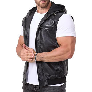 Gilet en cuir vintage pour homme, veste zippée, gilet classique hipster avec capuche, veste sans manches, qualité supérieure, sur mesure, nouveau style - Product Image 2
