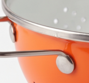 Finest Orange Enamel Colander With Floral Design Stainless Steel Handles Durable Kitchen Strainer For <b>Vegetables</b> And Fruits - Product Image 2