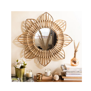 Handmade Oval Rattan <b>Frame</b> Wall <b>Mirror</b> Natural Woven Bohemian Design 99 <b>Gold</b> Data Bella Home Decor - Product Image 4