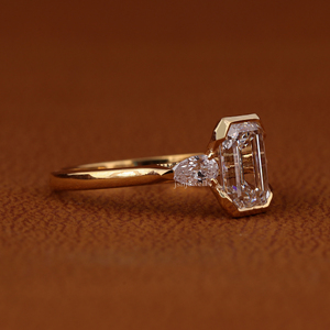 <b>Emerald</b> Cut Lab Grown Diamond Engagement <b>Ring</b> Pear Side Stone <b>Ring</b> Bezel Set Diamond <b>Ring</b> 14K Solid Gold Bridal <b>Ring</b> - Product Image 2