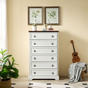 Modern <b>6</b>-<b>Drawer</b> Dresser with Easy Pull Handle Tall Chest <b>Drawers</b> for Bedroom Closet Organizers Clothes Storage Teak Wood Finish - Product Image 1