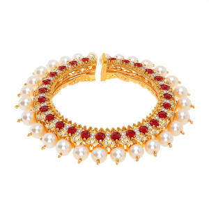 Gold Plated Meenakari <b>Bangles</b> <b>Set</b> Crystal Stone Imitation Pearl 10575603MH_2.8 for Bridal Occasions Fine Steel Jewelry <b>Set</b> Ruby - Product Image 2