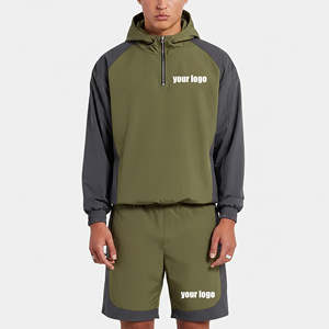 Ensemble court de survêtement streetwear noir en coton 100 %, coupe-vent imprimé écologique deux pièces personnalisé, vente en gros - Product Image 1