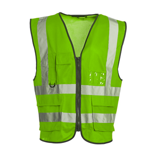 Chaleco de Seguridad Reflectante Rojo de Alta Visibilidad, Unisex, Ropa de Trabajo de Poliéster con Bolsillos y Cierre de Cremallera - Product Image 5