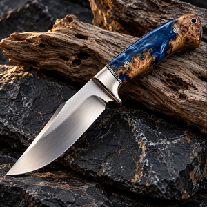 Couteau de chasse artisanal haut de gamme à lame fixe, tranchant, confortable et ergonomique, en acier inoxydable, avec manche en bois, OEM disponible - Product Image 1