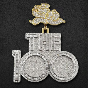 Collier Hip Hop 'the 100' avec pendentif rond taille brillant, serti de diamants de laboratoire, plaqué rhodium, certifié GIA, cadeau pour homme - Product Image 5