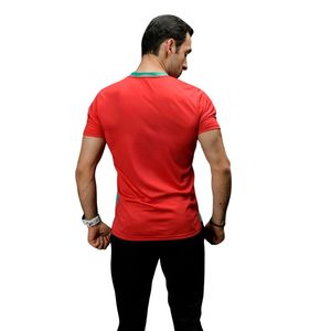 Men <b>Red</b> V Neck Short Sleeve Sports T <b>Shirt</b> Contrast Green Trim Side Panel Lightweight Athletic Training Running Casual - Product Image 6