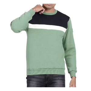 Men's Purple Color Blocking Crew Neck Pullover Sweatshirt Regular Fit Long Sleeve Casual Autumn Wear <b>Knitted</b> Cotton - Product Image 5