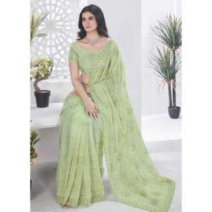 Sari DE TRABAJO DE Bordado de hilo rosa de diseñador para ropa de fiesta en un elegante vestido de carrera 700g sin coser - Product Image 5