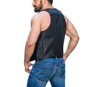 Camisa sin mangas de punto satinado de cuero azul sólido con tirantes elegantes para hombre Dark Room Berlin Bar, estilo formal, para otoño - Product Image 5