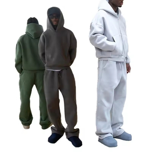 Survêtement décontracté surdimensionné pour homme, personnalisé, en coton 100% écologique, grande taille, style streetwear ample, avec sweat à capuche zippé et pantalon large – Vente en gros - Product Image 1