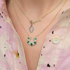 Custom Pear Green Emerald Round Diamond <b>Pendant</b> Necklaces 10K 14K 18K <b>Solid</b> <b>Gold</b> Dainty Minimalist Cable Chain Statement Charm - Product Image 6