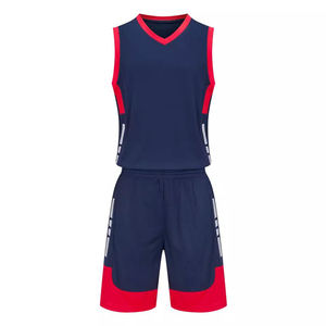 Conjunto de Camiseta de Baloncesto para Hombre, Color Azul Marino y Rojo, Cuello en V, Sin Mangas, Secado Rápido, Tejido de Punto, Uniforme Deportivo, Ropa de Verano - Product Image 1
