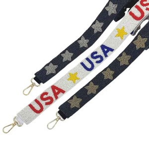 Hand Beaded <b>Bag</b> <b>Straps</b> USA Letters Stars Embroidery Guitar Style Crossbody Purse Belt <b>Replacement</b> Accessories Women Fashion - Product Image 1