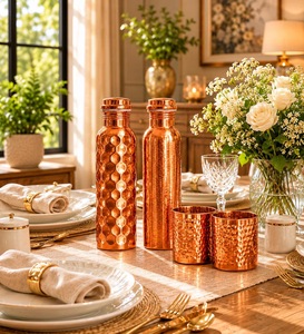 ILAHI's Hammered Copper Eco-Friendly 500ml <b>Water</b> <b>Bottle</b> Lid Classic Design Home Office Travel Outdoor Uttar Pradesh Model - Product Image 2
