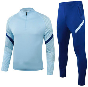 Ensemble de sport pour homme, bleu, à blocs de couleur, demi-zip, manches longues, séchage rapide, léger, coupe ajustée longue, vêtements de sport printemps - Product Image 3