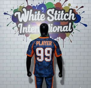 White Stitch Men's Sublimated Soccer Jersey V-Neck Blue Orange Camouflage Moisture Wicking <b>Athletic</b> Fit Short Sleeve - Product Image 5