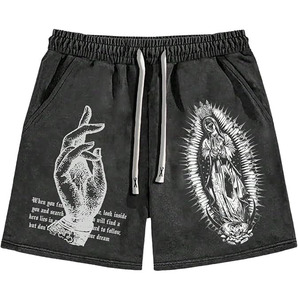 Shorts imprimés délavés à l'acide pour hommes, style streetwear moderne, toucher doux, coton, pour la gym et l'entraînement - Product Image 1