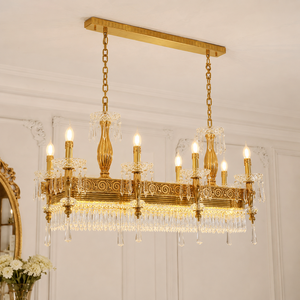 Lámpara de Araña de Cristal Dorado de Lujo con Detalles de Gemas Azules, Lámpara Colgante Rectangular para Decoración de Interiores de Villas y Hoteles - Product Image 2