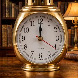 Horloge de table lanterne vintage en laiton doré, mouvement à quartz, horloge décorative de bureau pour la maison, le bureau, le salon - Product Image 5