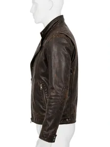 Men's Distressed Brown Cafe <b>Racer</b> Leather <b>Jacket</b> | Vintage Cowhide Motorcycle Biker <b>Jacket</b> | Wholesale Custom - Product Image 4