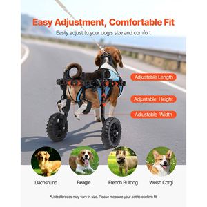 Carrozzina Manuale Leggera per Cani con 2 Ruote Regolabili e Ammortizzatori per Supporto della Mobilità e delle Zampe Posteriori - Product Image 5