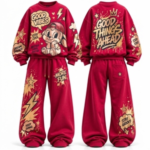 Ensemble de survêtement pour femme, motif dessin animé rouge, sweat-shirt oversize, pantalon large, streetwear décontracté, tenue deux pièces - Product Image 2