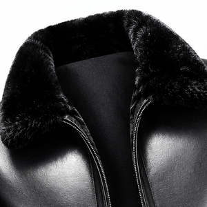 Custom Men Black Leather <b>Jacket</b> Faux Fur Collar Premium Winter <b>Jacket</b> Casual Luxury Outerwear Style For Unisex - Product Image 3