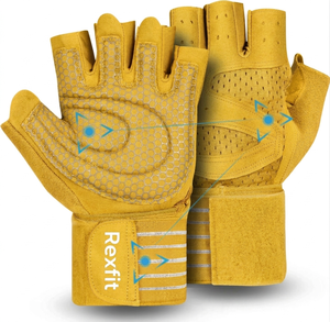 Professional Rexfit Half Finger Gym Fitness Gloves Breathable Mesh <b>Adjustable</b> Wrist <b>Strap</b> Non Slip Training Gloves Unisex - Product Image 3