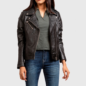 Veste en cuir PU pour femme, style moto, manches longues, col rabattu, couleur unie, longueur courte, style automne - Product Image 6