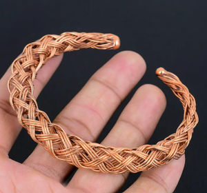 Pure Copper Open Cuff Bangle Bracelet Handcrafted Woven Braided Twisted Wire Design Solid Copper Adjustable <b>Wristband</b> - Product Image 1