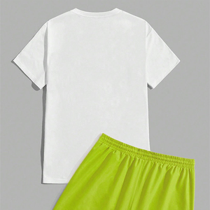 Produit en promotion, nouvelle arrivée, ensemble de t-shirts et shorts à manches courtes pour hommes, ensemble assorti de couleur contrastée pour adultes - Product Image 5